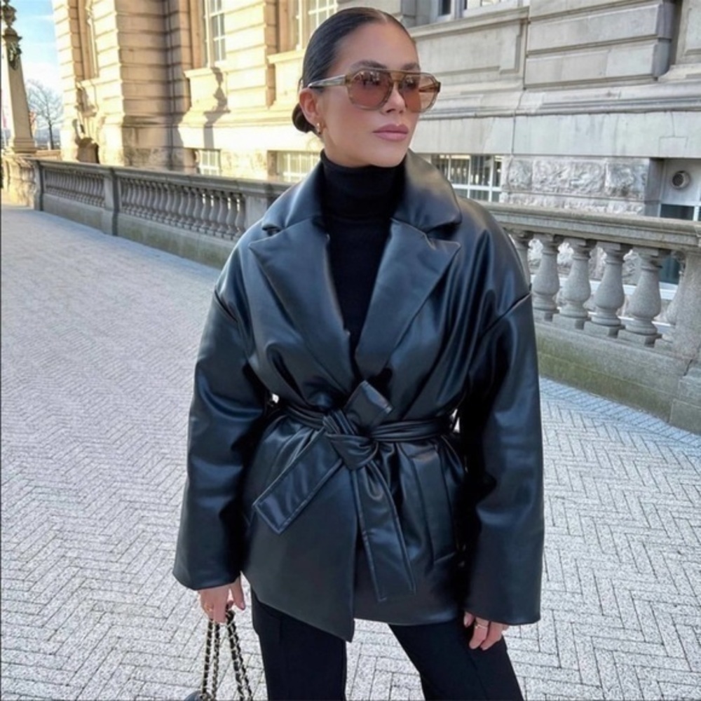 NWT ZARA FAUX LEATHER PUFFER COAT